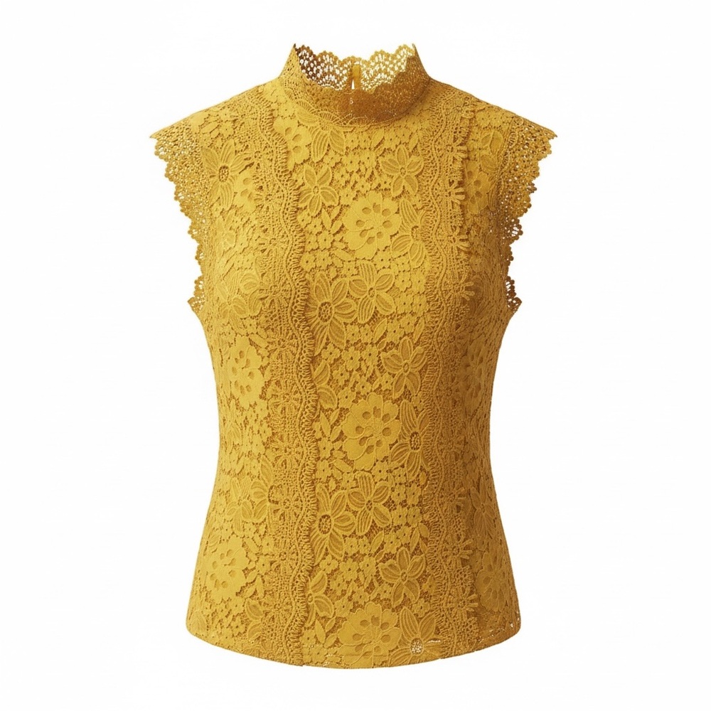 Fashion Nova Mock Neck Mustard Yellow Blouse Women's Size Medium